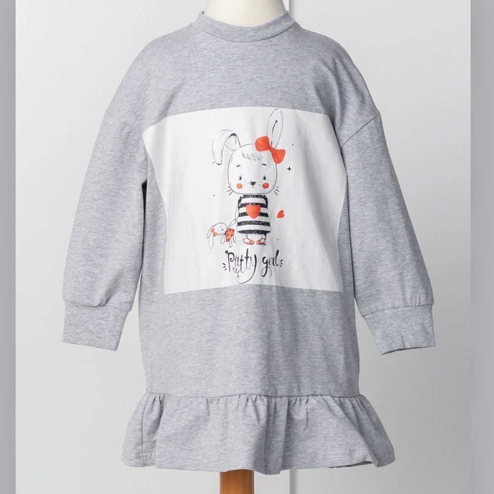 Bunny Print gray dress long sleeves size 7 years